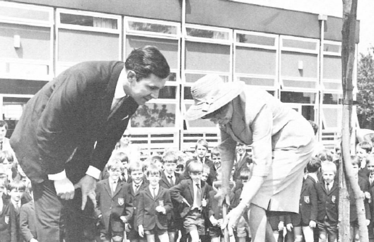Connie Sainsbury planting tree in 1970 for centenary